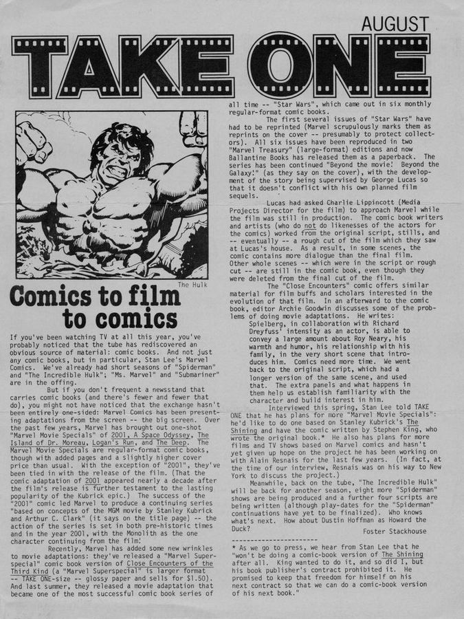 TAKE ONE (Montreal) magazine side cover Issue 69  Vol 6 # 9 August 1978