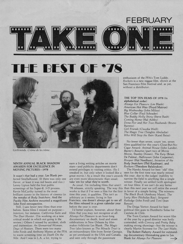 TAKE ONE (Montreal) magazine side cover Issue 75  Vol 7 # 3 February 1979