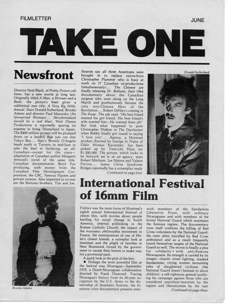 TAKE ONE (Montreal) magazine side cover Issue 79  Vol 7 # 7 June 1979