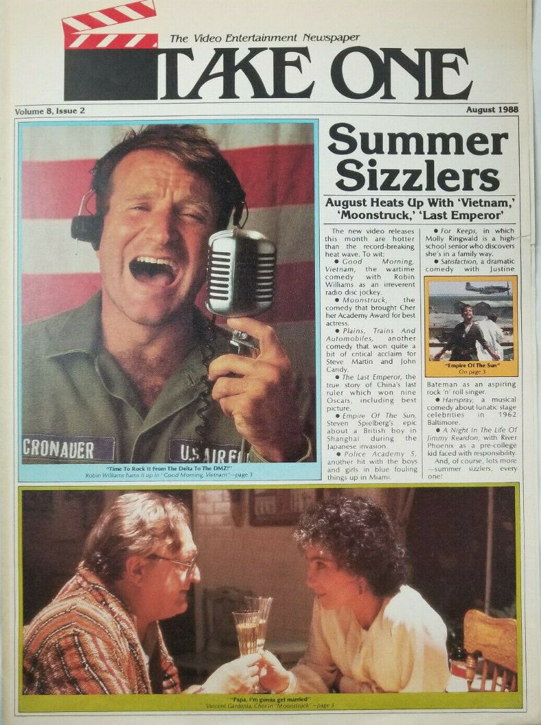 TAKE ONE (USA) magazine side cover  Vol 8 No  2  August 1988