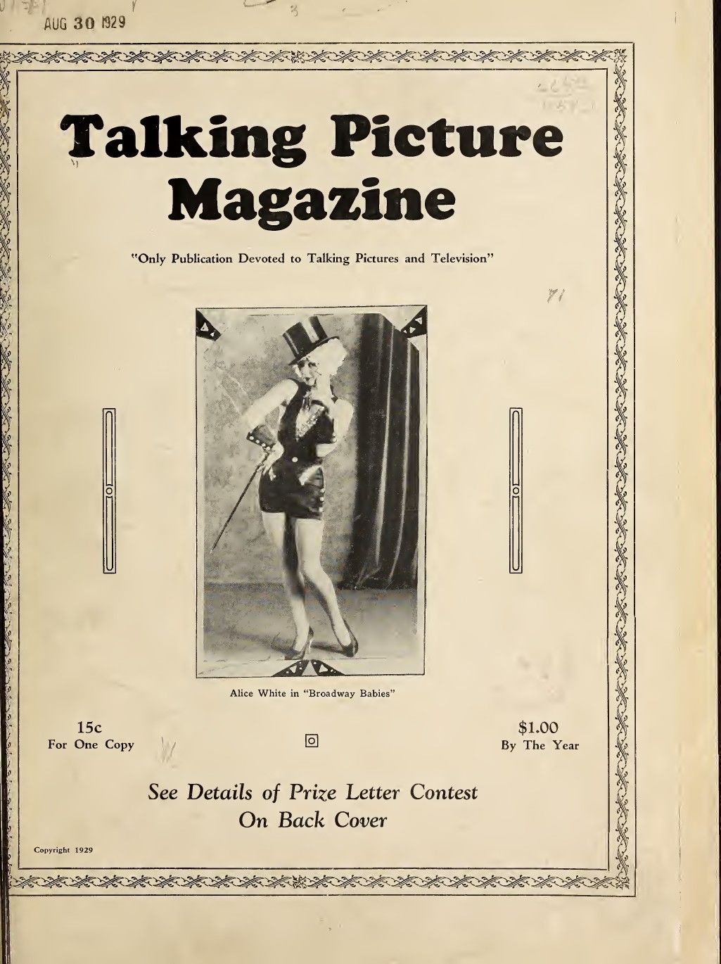 TALKING PICTURE MAGAZINE magazine side cover  Vol 1 No  1  October 1929