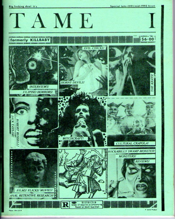 TAME magazine side cover Issue 1 late-1991/mid-1993 [sic] 