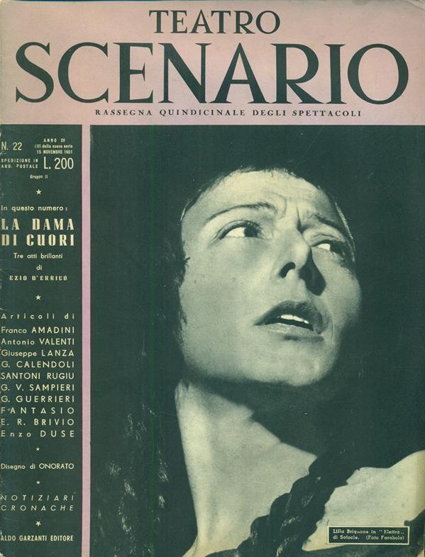TEATRO SCENARIO magazine side cover Issue 22 November 1951