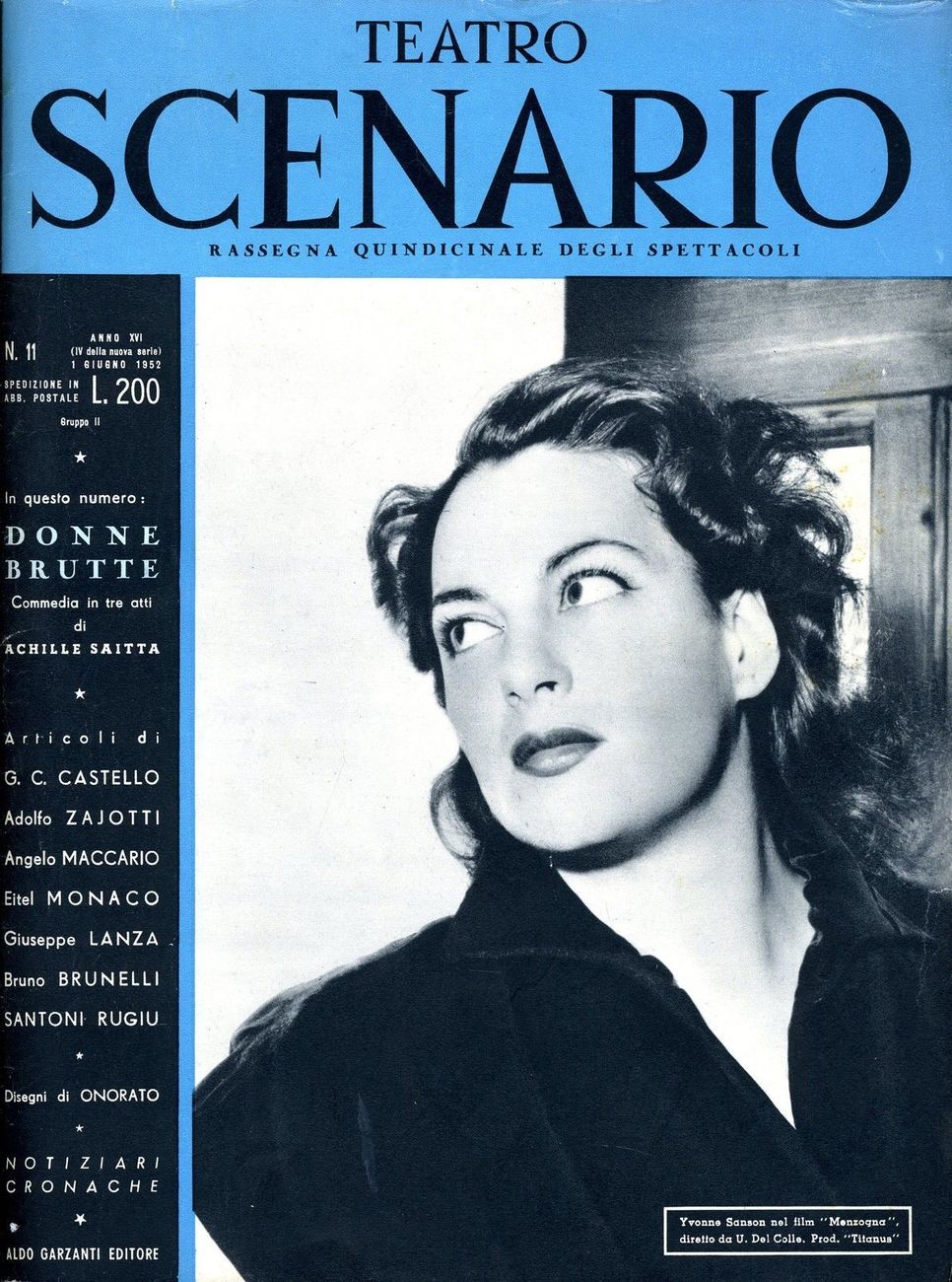 TEATRO SCENARIO magazine side cover Issue 11 June 1952