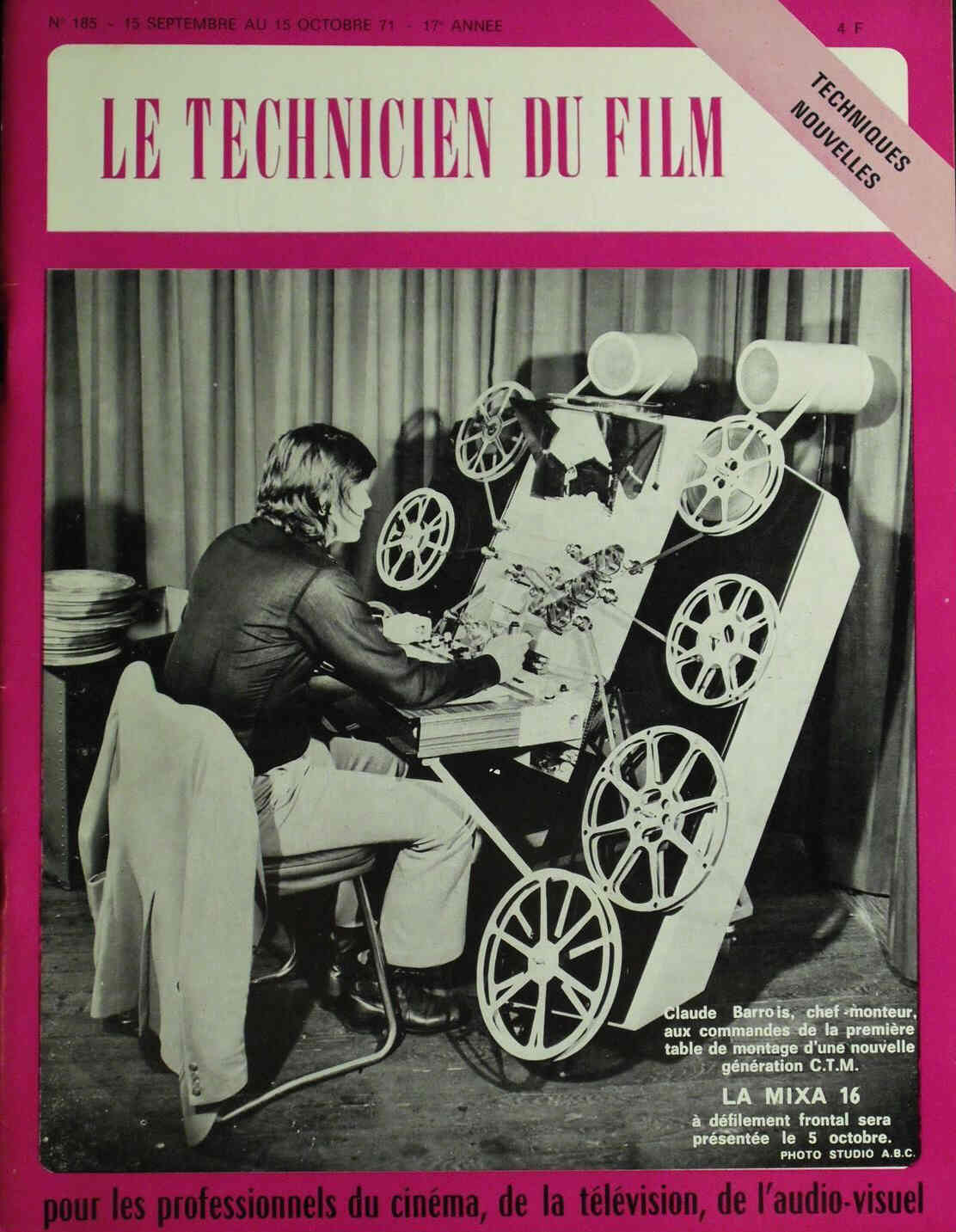 TECHNICIEN DU FILM magazine side cover Issue 185  1971