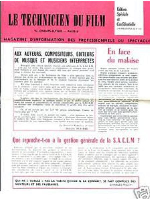 TECHNICIEN DU FILM magazine side cover Issue 68   1961