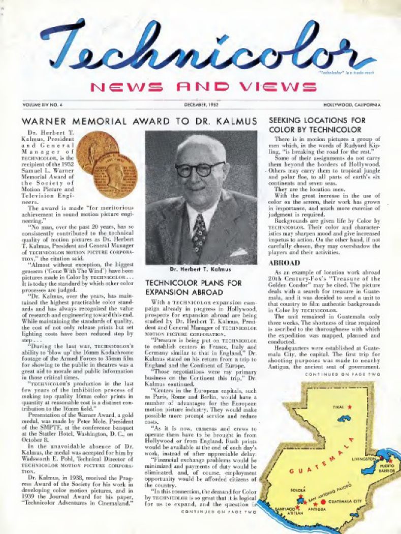 TECHNICOLOR NEWS AND VIEWS magazine side cover  Vol 14 n4  December 1952