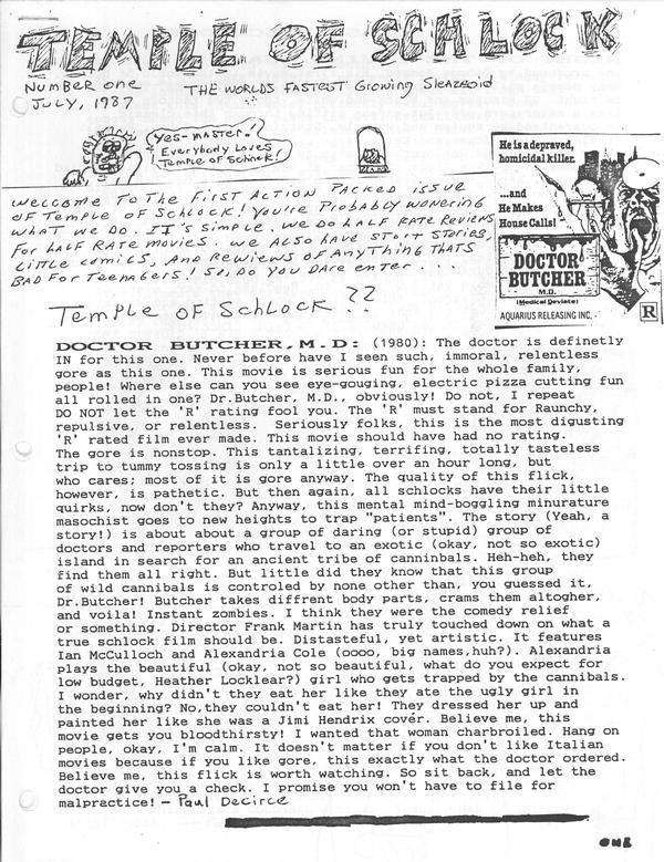 TEMPLE OF SCHLOCK magazine side cover Issue 1 July 1987