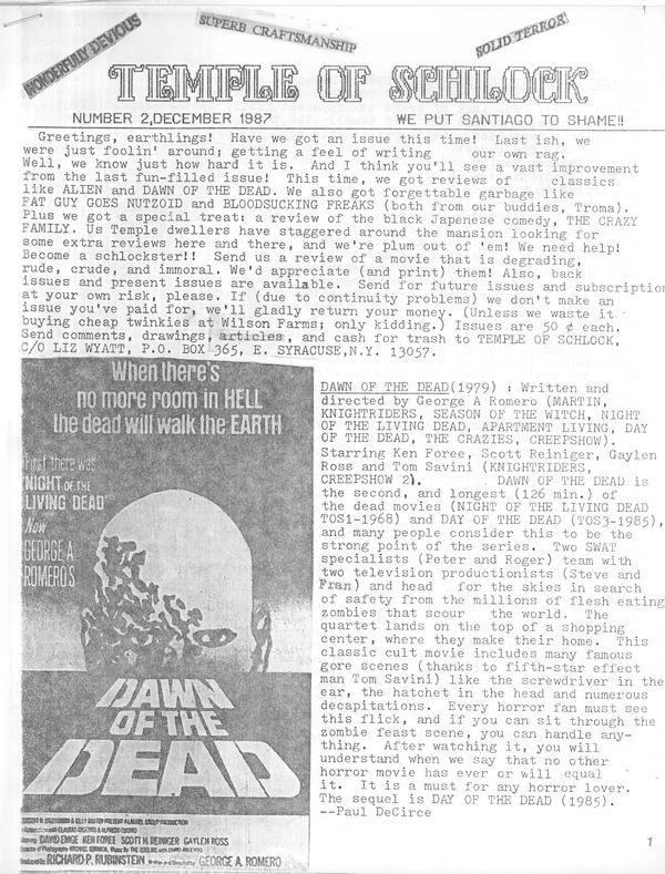 TEMPLE OF SCHLOCK magazine side cover Issue 2 December 1987