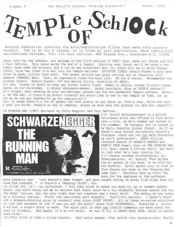 TEMPLE OF SCHLOCK magazine side cover Issue 5 March 1988