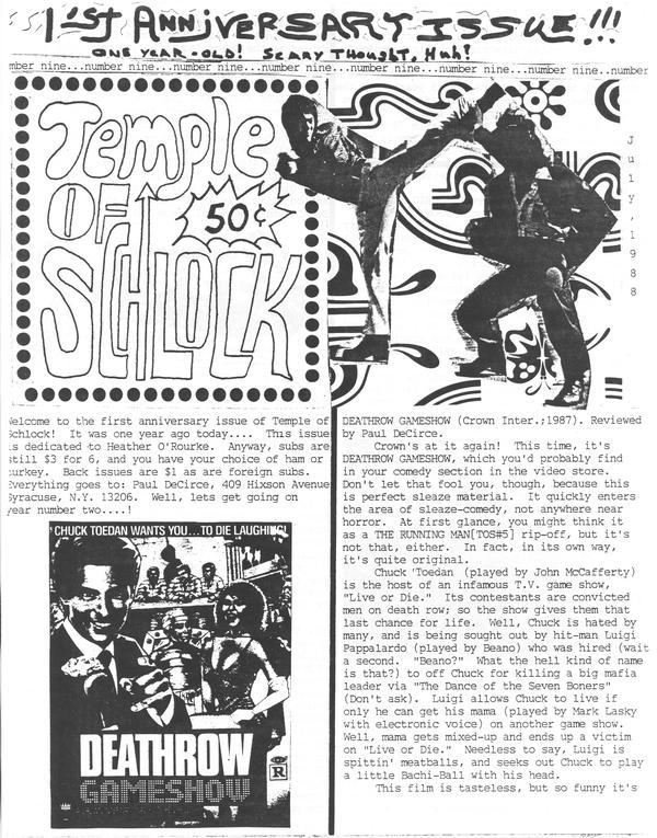 TEMPLE OF SCHLOCK magazine side cover Issue 9 July 1988