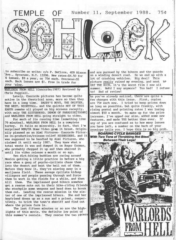 TEMPLE OF SCHLOCK magazine side cover Issue 11 September 1988