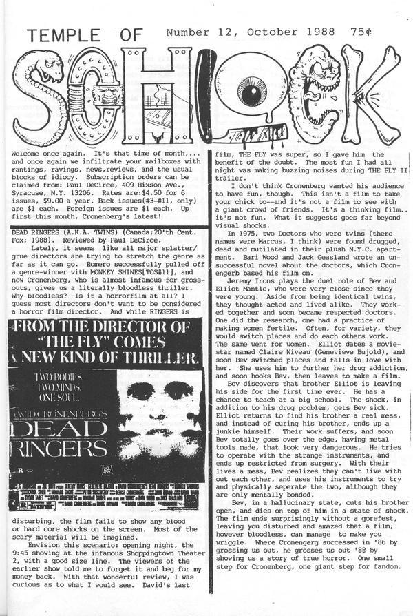 TEMPLE OF SCHLOCK magazine side cover Issue 12 October 1988