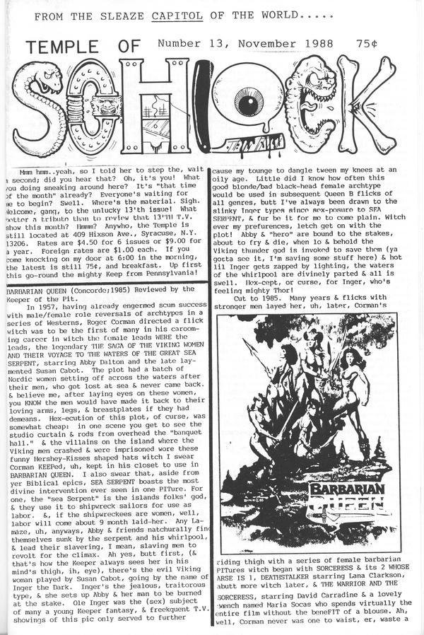 TEMPLE OF SCHLOCK magazine side cover Issue 13 November 1988