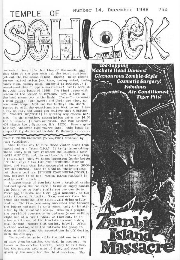 TEMPLE OF SCHLOCK magazine side cover Issue 14 December 1988