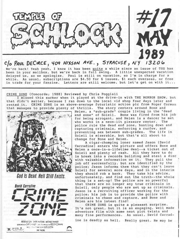 TEMPLE OF SCHLOCK magazine side cover Issue 17 May 1989