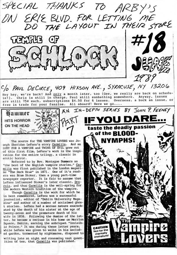 TEMPLE OF SCHLOCK magazine side cover Issue 18 June 1989