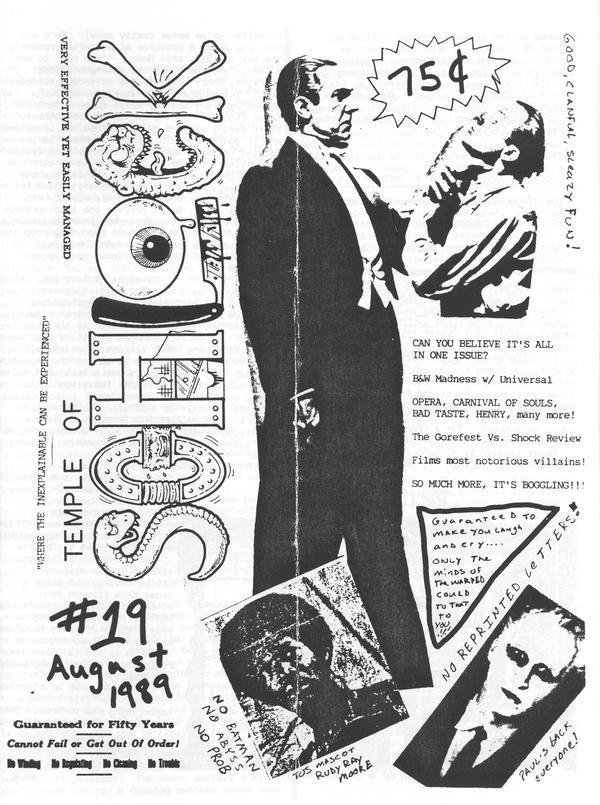 TEMPLE OF SCHLOCK magazine side cover Issue 19 August 1989