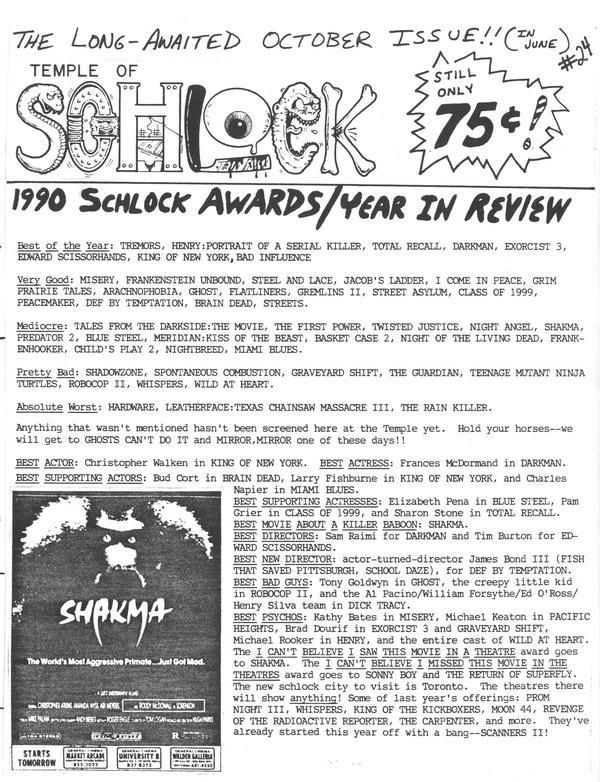 TEMPLE OF SCHLOCK magazine side cover Issue 24 June 1991