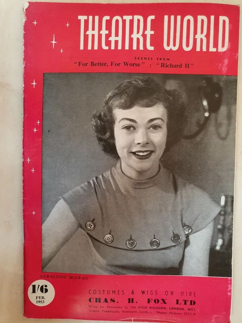 THEATRE WORLD magazine side cover  February 1953