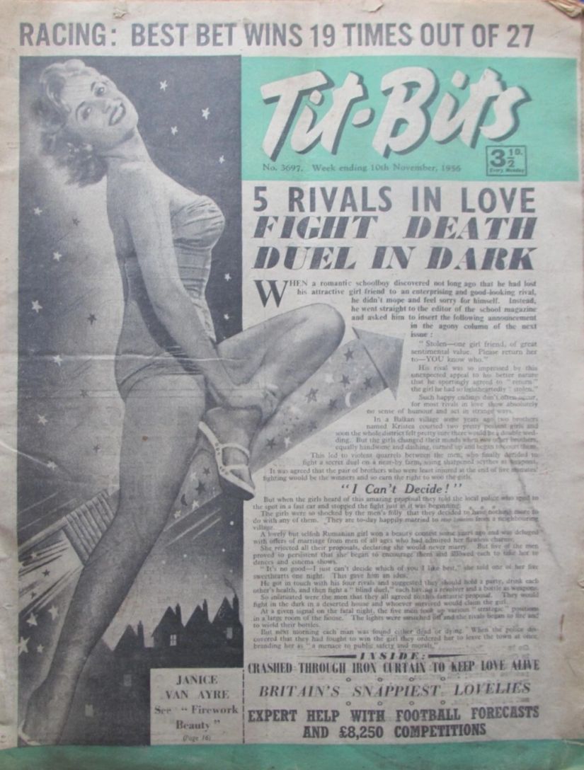 TITBITS magazine side cover Issue 3697 10 November 1956
