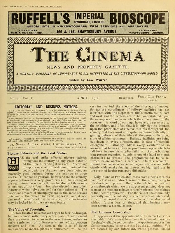 TODAYS CINEMA magazine side cover April 1912