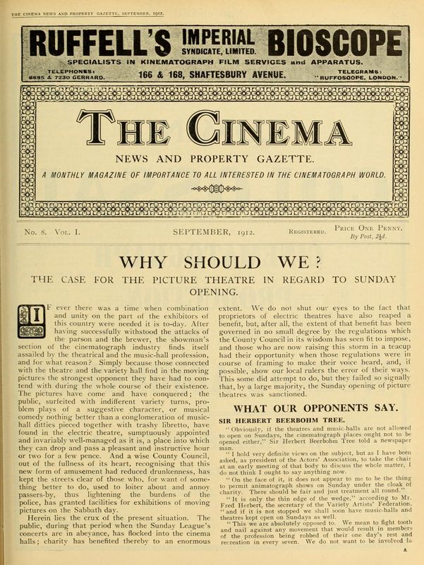 TODAYS CINEMA magazine side cover September 1912