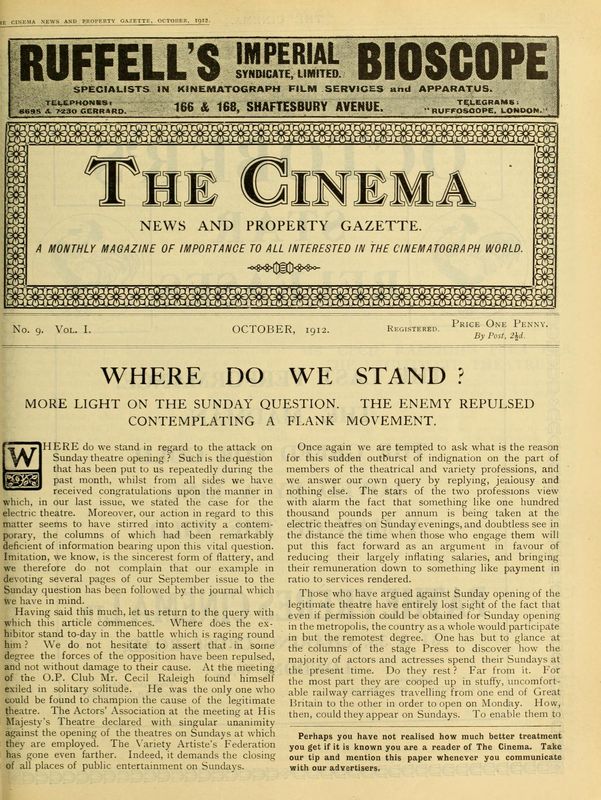 TODAYS CINEMA magazine side cover October 1912