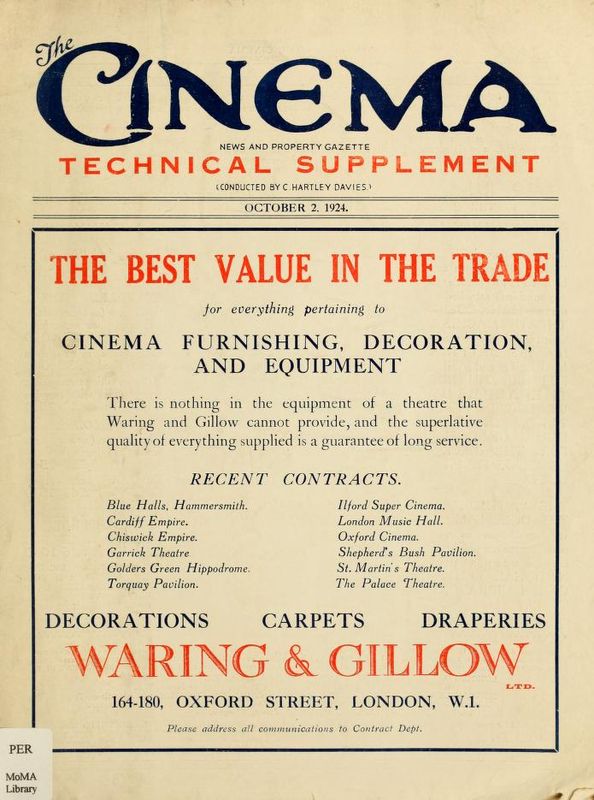 TODAYS CINEMA magazine side cover 2 October 1924