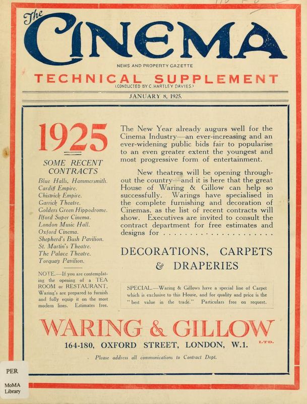 TODAYS CINEMA magazine side cover 8 January 1925