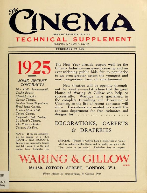 TODAYS CINEMA magazine side cover 19 February 1925