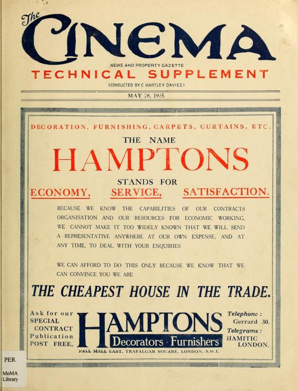 TODAYS CINEMA magazine side cover 28 May 1925