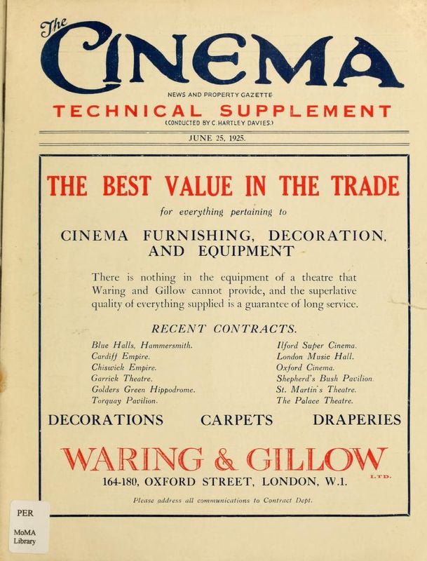TODAYS CINEMA magazine side cover 25 June 1925
