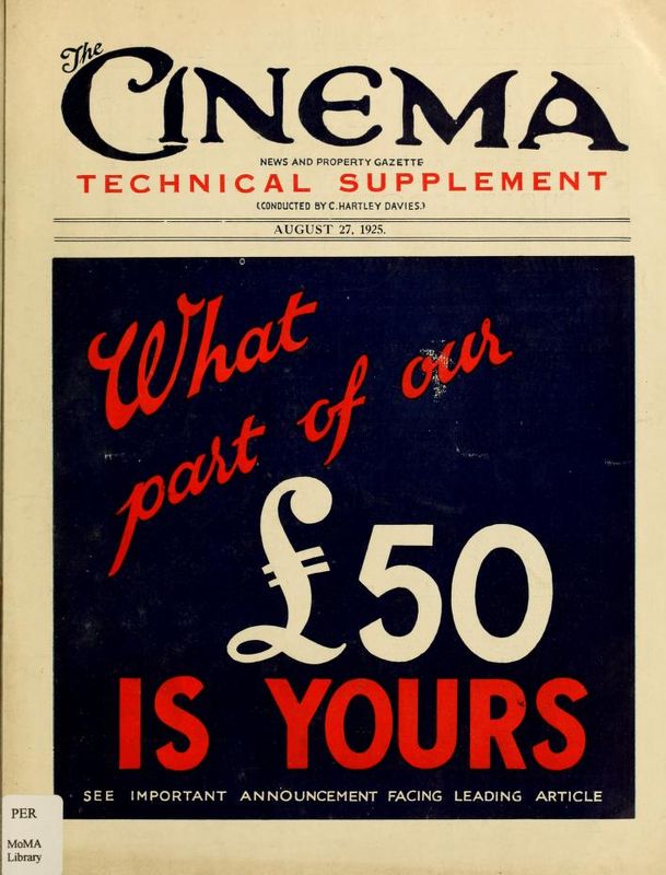 TODAYS CINEMA magazine side cover 27 August 1925