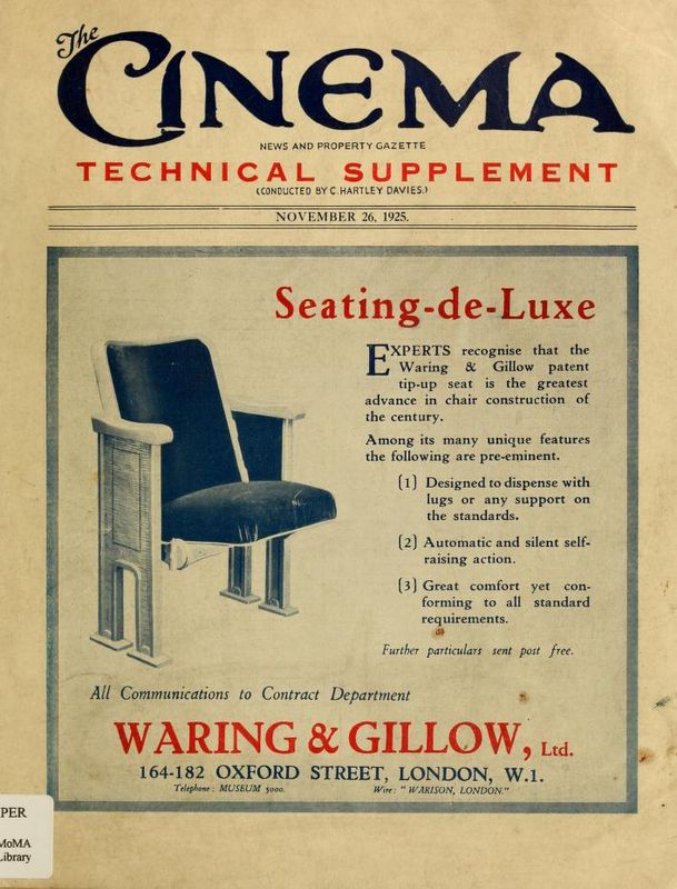 TODAYS CINEMA magazine side cover 26 November 1925