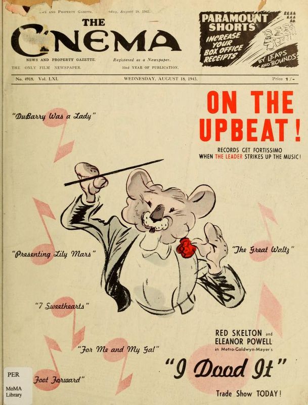 TODAYS CINEMA magazine side cover 18 August 1943