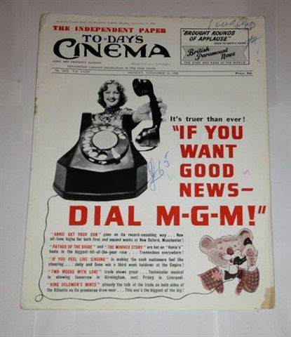 TODAYS CINEMA magazine side cover ? September 1950