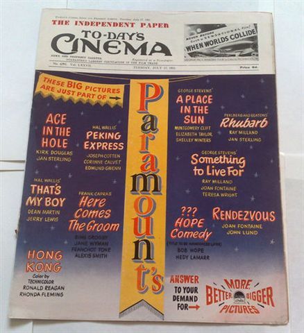 TODAYS CINEMA magazine side cover ? July 1951