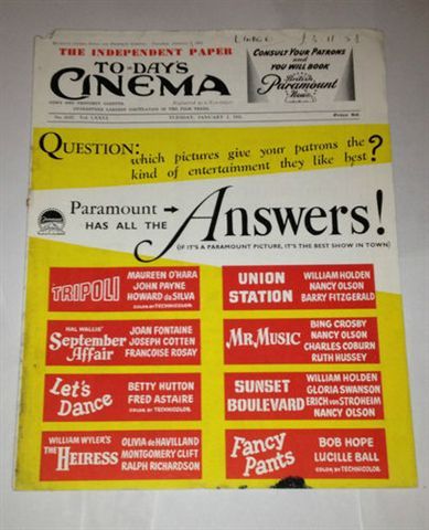 TODAYS CINEMA magazine side cover ? 1951