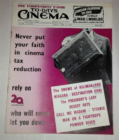 TODAYS CINEMA magazine side cover 17 April 1953