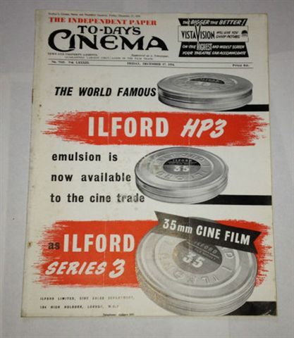 TODAYS CINEMA magazine side cover ? December 1954