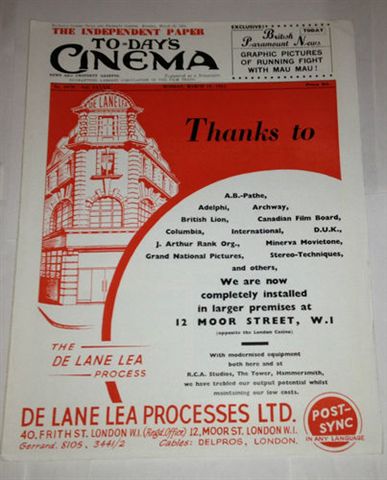 TODAYS CINEMA magazine side cover ? 1954