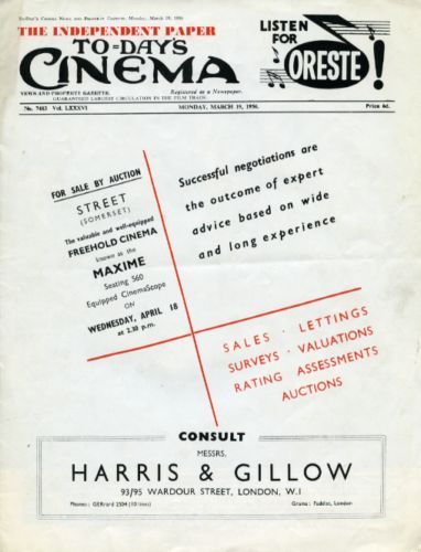 TODAYS CINEMA magazine side cover Issue 7483 19 March 1956
