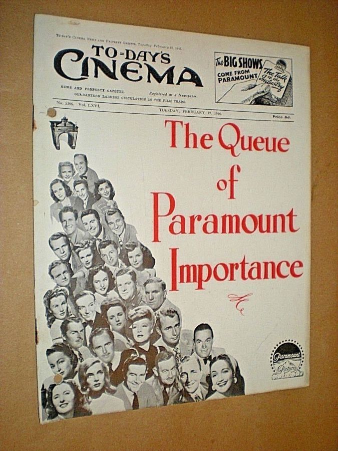 TODAYS CINEMA magazine side cover Issue 5306 19 February 1946