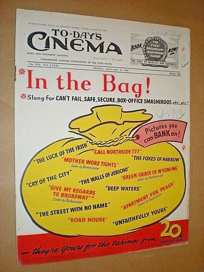 TODAYS CINEMA magazine side cover Issue 5755 21 January 1949