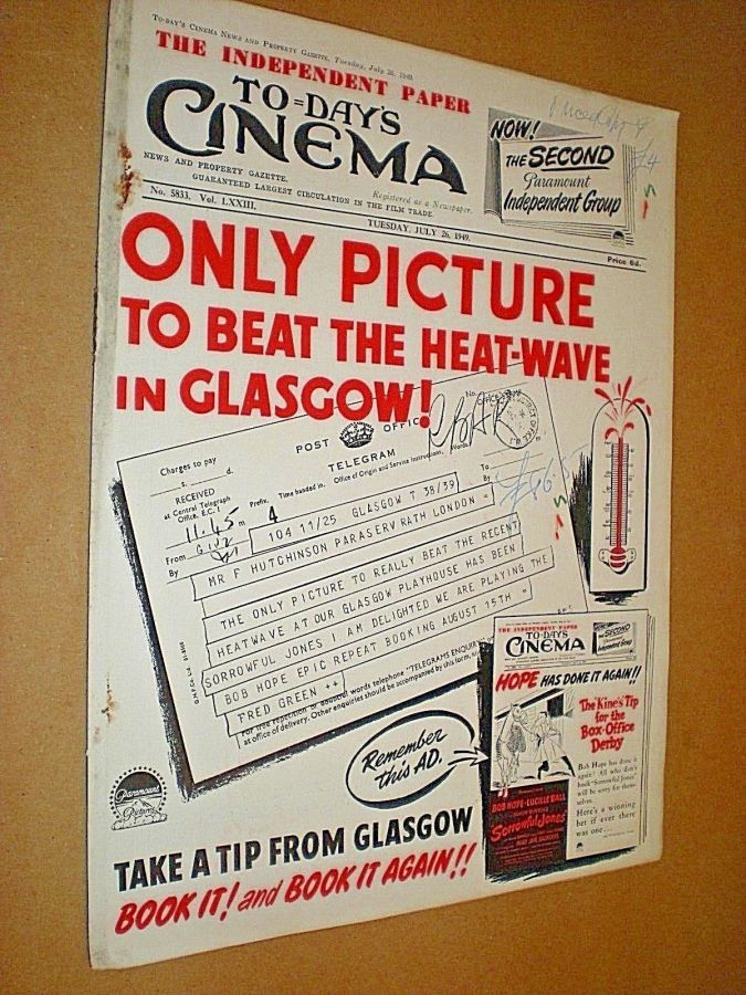 TODAYS CINEMA magazine side cover Issue 5833 26 July 1949