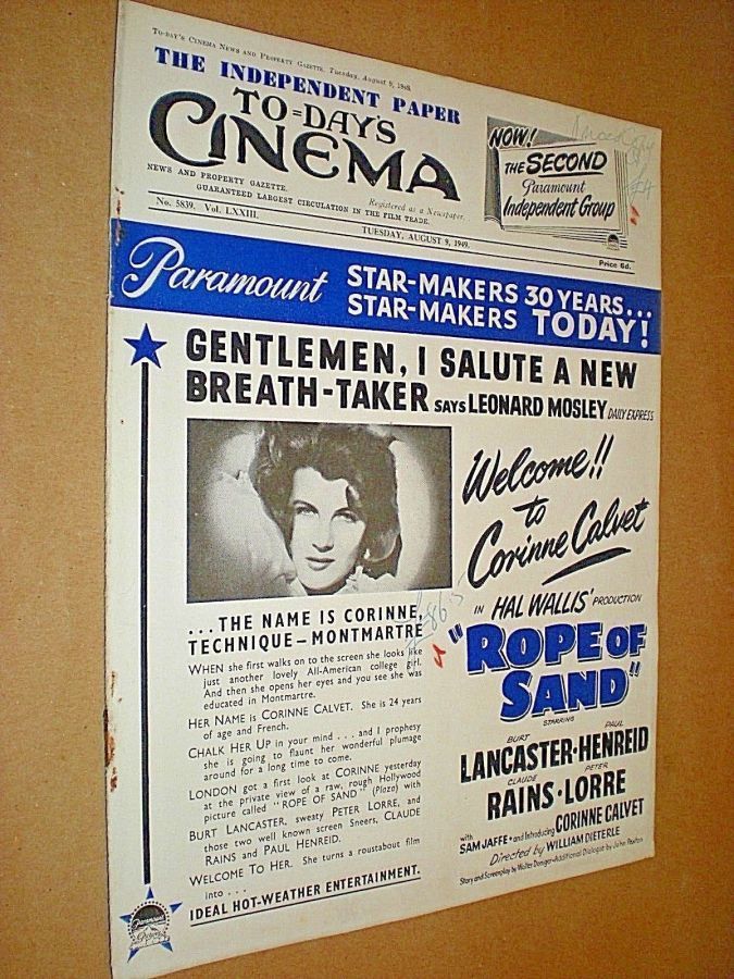 TODAYS CINEMA magazine side cover Issue 5839 9 August 1949