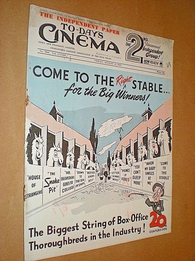 TODAYS CINEMA magazine side cover Issue 5844 19 August 1949