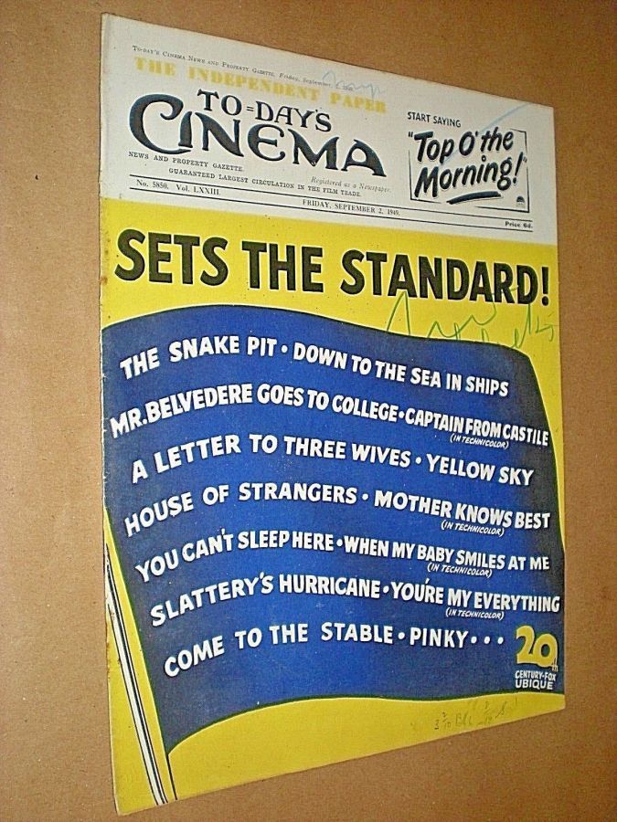 TODAYS CINEMA magazine side cover Issue 5850 2 September 1949