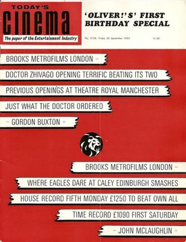 TODAYS CINEMA magazine side cover 26 September 1969